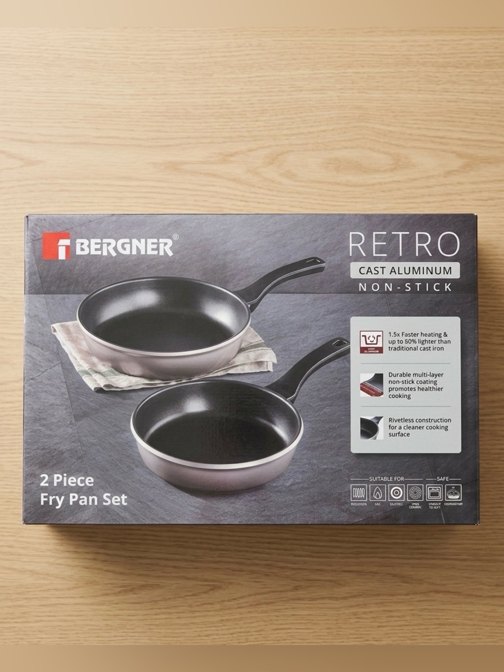 Retro 2-Piece Cast Aluminum Non-Stick Fry Pan Set - Pink